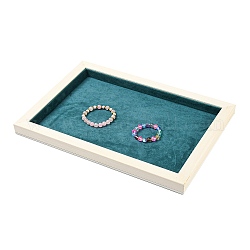 Bandeja rectangular de almacenamiento de joyas de tela de microfibra, con base de madera de pino blanco, para pulseras, almacenamiento de collares, cerceta, 24.3x34.8x2.45 cm