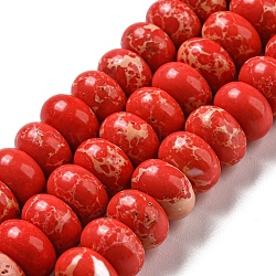 Fili di perline tinti di diaspro imperiale sintetico, rondelle, rosso, 8~8.5x5~5.5mm, Foro: 1.2 mm, circa 76~77pcs/filo, 15.20''~15.47