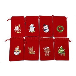 Прямоугольные бархатные сумки на рождественскую тематику, с нейлоновым шнуром, мешочки на шнурке, для упаковки подарков, красные, 15.5~16.7x9.5~10.2 см
