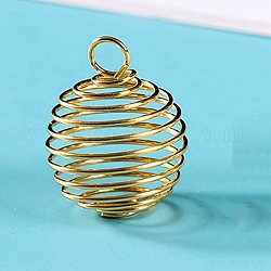 Pendentifs de cage de perle de fer, pour faire des colliers à pendentif carillon, creux, charme rond, or, 30x25mm