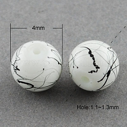 Drawbench Glass Bead Strands, Round, White, 4mm, Hole: 1.1~1.3mm, about 200pcs/strand, 31.4 inch