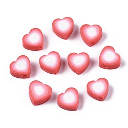 Perles en pâte polymère manuel, cœur, rouge, 9x9~10x4~5mm, Trou: 1.5mm