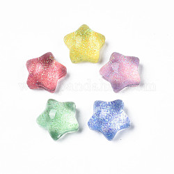 Cabochons acryliques translucides, avec de la poudre de paillettes, étoiles du nord, couleur mixte, 16x16.5x9mm