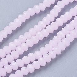 Glass Beads Strands, Imitation Jade Style, Faceted, Rondelle, Pink, 6x4mm, Hole: 1mm, about 95pcs/strand, about 14 inch