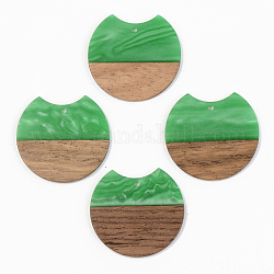 Подвески из непрозрачной смолы и ореха, зазор плоский круглый, зелёные, 34x36.5x3 мм, отверстие : 2 мм