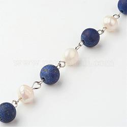 Chaînes faites à la main pour bracelets colliers faire, de lapis-lazuli, Perles d'eau douce et 304 épingle à oeil en acier inoxydable, non soudée, 39.37 pouce (1 m)