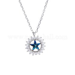 Flache runde Halskette mit Zirkonia-Anhänger in Sternform für Gril-Frauen, 925 Sterling Silber Micro Pave Zirkonia Halskette, Blau, Platin Farbe
