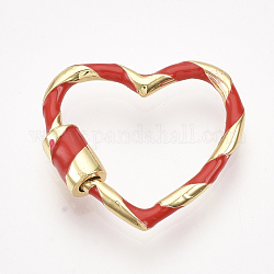 Encantos de bloqueo de mosquetón de tornillo de latón, para hacer collares, con esmalte, corazón, dorado, rojo, 23x25x2.5~5mm