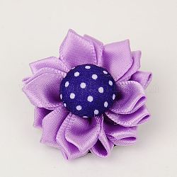 Handmade Ribbon Flower Safety Brooches, with Iron Round Basic Brooch Pins, Medium Purple, 38mm