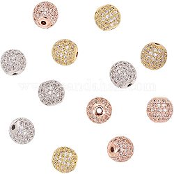 NBEADS 12 Pcs Brass Zirconia Beads, 3 Colors Micro Pave Cubic Zirconia Ball Spacer Beads for Jewelry Making