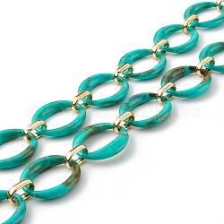 Handmade Imitation Gemstone Style Acrylic Chains, with CCB Plastic Linking Rings, Light Sea Green, 3.28 Feet(1m)/strand