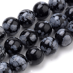 Chapelets de perles de flocon de neige en obsidienne naturelle, ronde, 6mm, Trou: 1mm, Environ 70 pcs/chapelet, 15.7 pouce