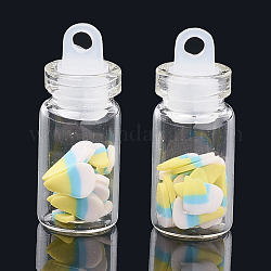 Accessories de décoration d'art d'ongle en argile polymère manuels, avec bouteille de verre et bouchon de bouteille en plastique ccb, colorées, 4~7x4~6x0.1~1mm, bouteille: 27.5x11 mm, Trou: 3mm