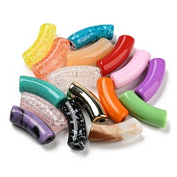 Perles de tube incurvées en acrylique, Perles avec un grand trou   , mixedstyle, couleur mixte, 34~35x11mm, Trou: 4mm, environ 155 pcs/500 g