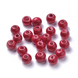 Dyed Natural Wood Beads, Round, Lead Free, Red, 8x7mm, Hole: 3mm, about 6000pcs/1000g