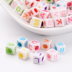Initial Acrylic Beads, Cube, Mixed Color, 6.5x6.5x6.5mm, Hole: 2.5mm, about 2040pcs/500g