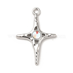 Rack Plating Alloy Pendants, with Glass, Cadmium Free & Lead Free, Star Charms, Platinum, 29x20x4mm, Hole: 1.8mm