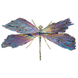 Figurine de libellule d'insecte de tourmaline naturelle de galvanoplastie, avec les accessoires en alliage, pour décoration de bureau, colorées, 110~140mm