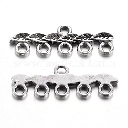 Tibetan Style Alloy Chandelier Components Links, 5-Strand Reducer Connector, Cadmium Free & Lead Free, Leaf, Antique Silver, 10x26x2mm, Hole: 2mm