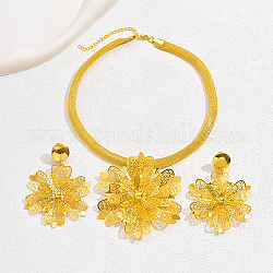 Schmuckset mit Filigranen Blumen aus Eisen, hängende Halsketten u. baumeln Bolzenohrringe, echtes 18k vergoldet, 410 mm, 80x60 mm