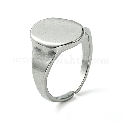 304 anello a polsino aperto in acciaio inossidabile, anelli con sigillo ovali vuoti, colore acciaio inossidabile, diametro interno: 18mm
