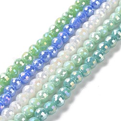 Chapelets de perles en verre opaque de couleur unie, de couleur plaquée ab , facetté (96 facettes), ronde, couleur mixte, 5~6mm, Trou: 1~1.2mm, Environ 95 pcs/chapelet, 20.87'' (53 cm)