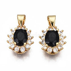 Brass Micro Pave Cubic Zirconia Charms, with Brass Snap on Bails, Oval, Real 18K Gold Plated, Nickel Free, Black, 14x11.5x7mm, Hole: 5x3.5mm