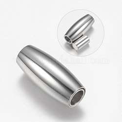 304 Stainless Steel Magnetic Clasps with Glue-in Ends, Oval, Stainless Steel Color, 18x8mm, Hole: 4mm