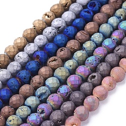 Electroplate Natural Druzy Geode Quartz Beads Strands, Round, Mixed Color, 6mm, Hole: 1mm