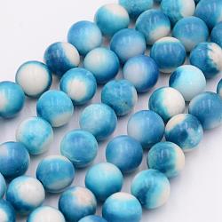 Brins de perles de jaspe impérial naturel, teinte, ronde, bleu clair, 10~10.5mm, Trou: 1mm, Environ 40 pcs/chapelet, 15.7 pouce (40 cm)