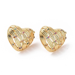 Серьги-гвоздики в форме сердца из кубического циркония, настоящие 18-каратные позолоченные латунные украшения для женщин, красочный, 16x19 мм, штифты : 0.7 мм