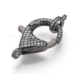 Brass Micro Pave Cubic Zirconia Lobster Claw Clasps, Gunmetal, 32x18x6mm, Hole: 1~2mm