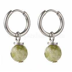 Boucles d'oreilles en perles de jade naturel qinghai pour cadeau femme fille, créoles huggie en 202 acier inoxydable, 25.5mm, pin: 1 mm