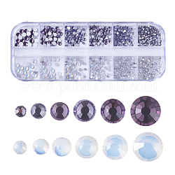 Cabujones de cristal de rhinestone, accesorios de la decoración del arte del clavo, semicírculo, color mezclado, 1.5~4x1~1.5mm, aproximadamente 0.6 g / compartimento