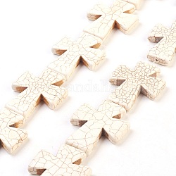 Synthetic Turquoise Beads Strands, Dyed, Cross, Beige, 49x40x8mm, Hole: 1mm, about 46pcs/1000g