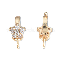 Brass Pave Cubic Zirconia Peg Bails, For Half Drilled Beads, Cadmium Free & Nickel Free & Lead Free, Star, Real 18K Gold Plated, 11x10.5x6mm, Hole: 5mm, Pin: 0.8mm