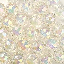 Perles acryliques irisées arc-en-ciel à placage uv bicolore, facette, ronde, clair, 15x15.5mm, Trou: 3.8mm