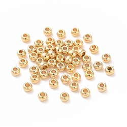 Perles en 304 acier inoxydable, ronde, véritable 18k plaqué or, 4x3mm, Trou: 2mm