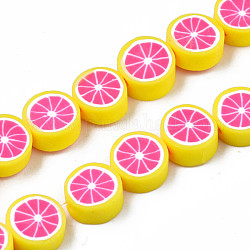Hilos de arcilla polimérica hechos a mano, rodaja de limón, color de rosa caliente, 8~10x3.5~4.5mm, agujero: 1.6 mm, aproximamente 38~40 pcs / cadena, 13.98 pulgada ~ 15.55 pulgadas (35.5~38 cm)