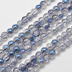 Hebras de perlas de cuarzo craquelado sintético electrochapa, Redondo medio arco iris plateado, azul real, 8mm, agujero: 1 mm, aproximamente 50 pcs / cadena, 15.7 pulgada