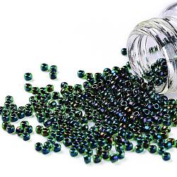 Toho perles de rocaille rondes, Perles de rocaille japonais, (397) couleur intérieure ab vert / violet doublé, 11/0, 2.2mm, Trou: 0.8mm, à propos 1110pcs / bouteille, 10 g / bouteille