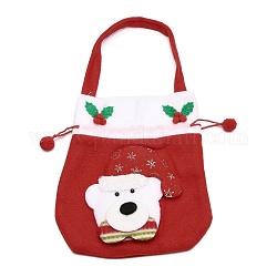 Weihnachtssamt Süßigkeiten Taschen Dekorationen bags, Cartoon-Puppentasche mit Kordelzug, mit Griff, für weihnachtsfeier snack geschenkverzierungen, Bär, rot, 37.5x20x10~21 cm
