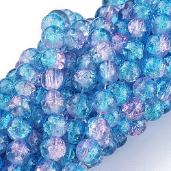 Spray Painted Crackle Glass Beads Strands, Round, Dodger Blue, 8mm, Hole: 1.3~1.6mm, about 100pcs/strand, 31.4 inch