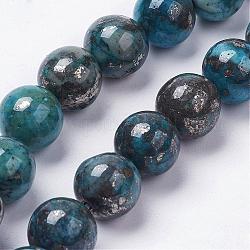 Natürliche Pyrit Perlen Stränge, gefärbt, Runde, dunkles Cyan, ca. 12~12.5 mm, Bohrung: 2 mm, ca. 16 Stk. / Strang, 8 Zoll (20.5 cm)