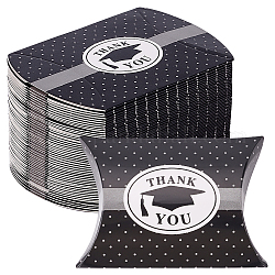 Almohada de papel caja de dulces cajas de regalo, para favores de la boda baby shower suministros de fiesta de cumpleaños, patrón de sombrero de doctorado, negro, 8.7x6.3x2.4 cm, desplegar: 11.5x7x0.09cm