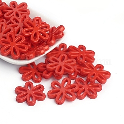 Perline acrilico opaco, fiore, rosso, 31x28x4.5mm, Foro: 1.5 mm, circa 239pcs/500g