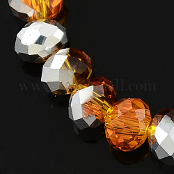 Electroplate Glass Bead Strands, Half Silver Plated, Faceted, Rondelle, Dark Orange, 6x4mm, Hole: 1mm, about 95pcs/strand, 15.7inch
