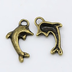 Alloy Pendants, Lead Free & Nickel Free, Dolphin, Antique Bronze, 11x19x2mm, hole: 2.5mm