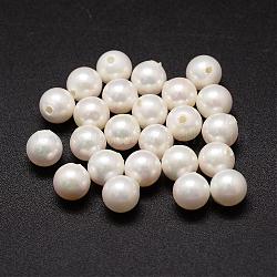 Perles nacrées en coquilles, ronde, Grade a, la moitié foré, blanc, 9mm, Trou: 1mm