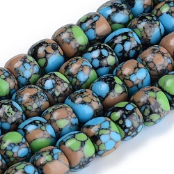 Kunsttürkisfarbenen Perlen Stränge, gefärbt, Fass, Farbig, 7x6 mm, Bohrung: 1 mm, ca. 70 Stk. / Strang, 15.75 Zoll (40 cm)